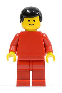 Male Minifigure - Minifigure with a plain red torso, red arms, red legs, and black male hair - pln071