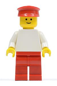 Male Minifigure - Minifigure with a plain white torso, white arms, red legs, and a red hat - pln072