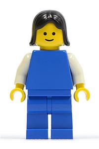 Plain Blue Torso with White Arms, Blue Legs, Black Female Hair pln075