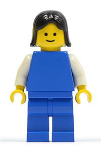 Female with Plain Blue Torso - Minifigure with a plain blue torso featuring white arms, blue legs, and black female hair - pln075