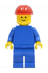 Male with Plain Blue Torso - Minifigure with a plain blue torso, blue arms, blue legs, and a red construction helmet - pln076