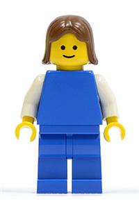 Female with Plain Blue Torso - Minifigure with plain blue torso and white arms, blue legs, and brown female hair - pln077