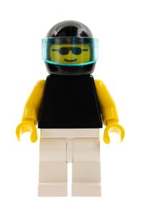 Plain Black Torso with Yellow Arms, White Legs, Sunglasses, Black Helmet, Trans-Light Blue Visor pln080