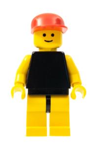 Male with Plain Black Torso - Minifigure with plain black torso and yellow arms, wearing yellow legs and a red cap - pln082