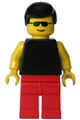 Plain Black Torso with Yellow Arms, Red Legs, Sunglasses, Black Male Hair - pln096