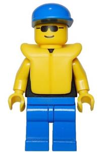 Plain Black Torso with Yellow Arms, Blue Legs, Sunglasses, Blue Cap, Life Jacket pln097