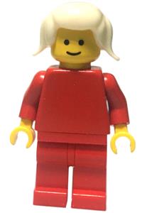 Female with Plain Red Torso - Minifigure with a plain red torso, red arms, red legs, and white pigtails hair - pln101