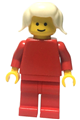 Minifigure with a plain red torso, red arms, red legs, and white pigtails hair - pln101
