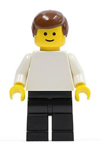 Male Minifigure - Minifigure with a plain white torso and arms, black legs, and brown male hair - pln102