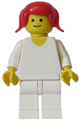 Minifigure with plain white torso and white hips and legs, along with red pigtails hair - pln103