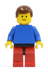 Male with Plain Blue Torso - Minifigure with blue torso and arms, red legs, black hips, and brown male hair - pln105
