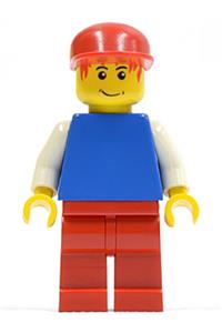 Plain Blue Torso with White Arms, Red Legs, Red Cap, Red Hair pln109