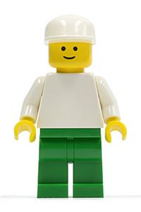 Male with Plain White Torso - Minifigure with a plain white torso, white arms, green legs, white cap, and a standard grin - pln111