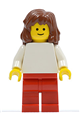 Plain White Torso with White Arms, Red Legs, Reddish Brown Mid-Length Female Hair - pln113