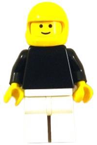 Male with Plain Black Torso - Minifigure with black torso and arms, white legs, and a yellow helmet - pln114