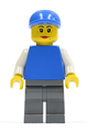 Plain Blue Torso with White Arms, Dark Bluish Gray Legs, Blue Short Bill Cap, Female Dual Sided Head - pln116