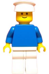 Male with Plain Blue Torso - Minifigure with a plain blue torso and blue arms, white legs, and a white hat - pln126