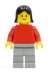 Plain Red Torso with Red Arms, Light Gray Legs, Black Female Hair pln133