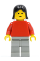 Plain Red Torso with Red Arms, Light Gray Legs, Black Female Hair - pln133