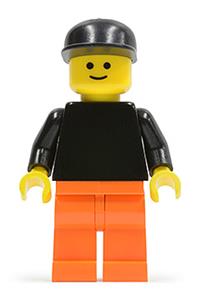 Male with Plain Black Torso - Minifigure with plain black torso, black arms, orange legs, and a black cap - pln134