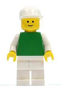 Male Minifigure - Minifigure with a plain green torso, white arms, white legs, and a white cap - pln135