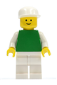Minifigure with a plain green torso, white arms, white legs, and a white cap - pln135
