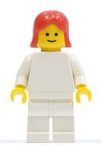 Female Minifigure - Minifigure with a plain white torso, white arms and legs, accessorized by red female hair - pln143