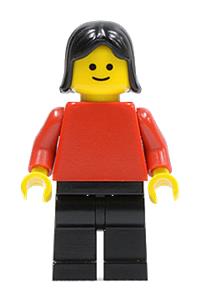 Female with Plain Red Torso - Minifigure with plain red torso, red arms, black legs, and black female hair - pln145
