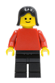 Plain Red Torso with Red Arms, Black Legs, Black Female Hair - pln145