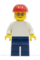 Plain White Torso with White Arms, Dark Blue Legs, Red Construction Helmet, Glasses - pln155