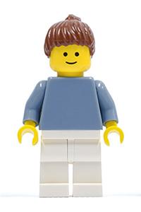 Female with Plain Sand Blue Torso - Minifigure with a sand blue torso and arms, white legs, and reddish brown hair in a ponytail - pln161