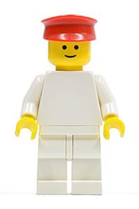 Male Minifigure - Minifigure with plain white torso and arms, white legs, and a red hat - pln164