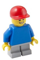 Minifigure with a plain blue torso and blue arms, short light bluish gray legs, and a red cap - pln173