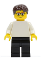 Plain White Torso with White Arms, Black Legs, Dark Brown Short Tousled Hair, Glasses - pln176