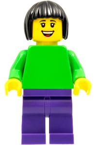 Plain Bright Green Torso with Bright Green Arms, Dark Purple Legs, Black Bobbed Hair pln194