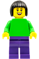 Plain Bright Green Torso with Bright Green Arms, Dark Purple Legs, Black Bobbed Hair - pln194