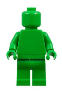Plain Bright Green Torso Minifigure - Minifigure with a plain bright green torso, bright green legs, and a bright green head, all monochrome - pln199