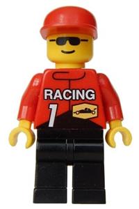 Racing Team 1 Member Minifigure - Member of Racing Team 1 with a red cap - rac002