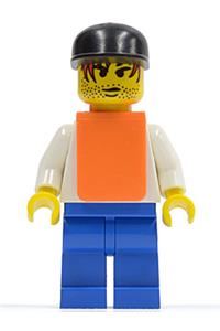 F1 Cameraman Minifigure - Cameraman minifigure with red hair, wearing an orange vest without stickers from the F1 theme - rac028