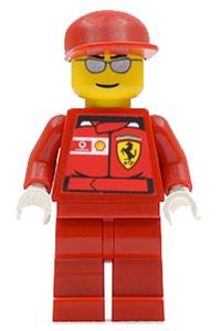 F1 Ferrari Engineer Minifigure - Ferrari F1 engineer minifigure with shell torso stickers and white hands - rac030bs
