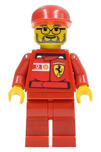 F1 Ferrari Engineer Minifigure - Ferrari engineer minifigure #2 with torso stickers labeled with Shell logos - rac032bs