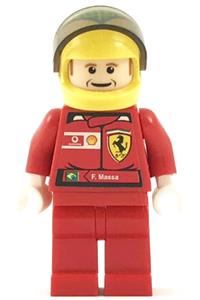 Felipe Massa Minifigure - F. Massa in F1 Ferrari with yellow printed helmet, torso stickers, and a Shell logo - rac036s2