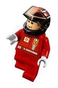 Kimi Raikkonen Minifigure - F1 Ferrari minifigure of K. Raikkonen wearing a printed black helmet and torso stickers - rac042s