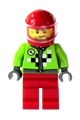 Lime Jacket with Wrench and Black and White Checkered Pattern, Red Legs, Red Helmet, Trans-Black Visor - rac054