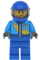 Dark Azure Race Jacket with Zipper and Yellow Lightning Bolt Pattern, Blue Helmet, Trans-Black Visor - rac055