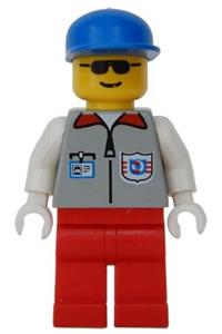 Coast Guard Officer Minifigure - Coast Guard 1 with red legs wearing a blue cap and sunglasses - res002