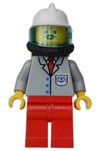 Coast Guard Officer Minifigure - Coast Guard 2 with red legs, air tanks, and wearing a white fire helmet - res007