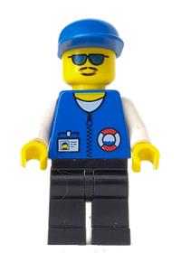 Coast Guard Officer Minifigure - City Center Coast Guard with white collar and arms, black legs, blue cap, and sunglasses - res008