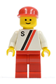 Motor driver/racer with 'S' white with red / black stripe jacket, red legs and red cap - s002