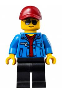 Race Official Minifigure - Race official wearing a dark red cap and a blue jacket - sc021